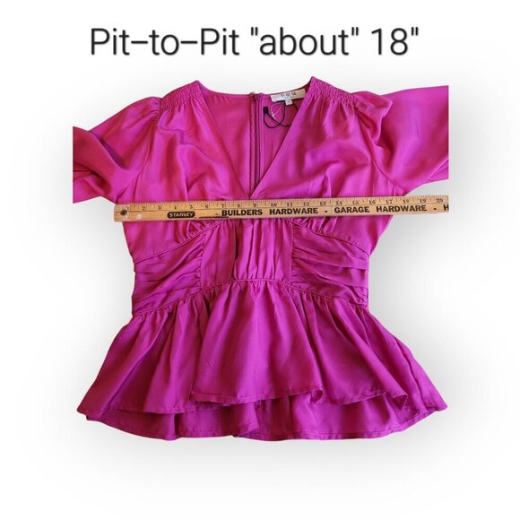 Sea New York Fabiola Silk Habotai Blouse Ruched Smocked Detailing Magenta 2 NWOT - Picture 12 of 13